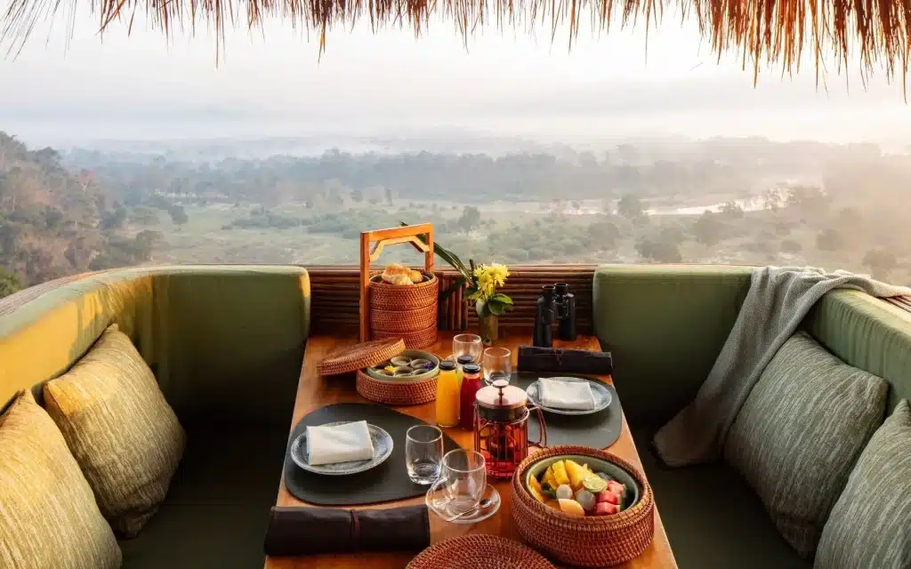 Three-country panoramic view from Anantara Golden Triangle over Thailand Laos Myanmar and Mekong River