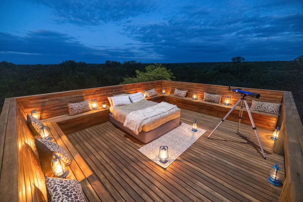 Modern canvas-style safari suite exterior at Oase 7 Star Lodges with Greater Kruger bushveld views