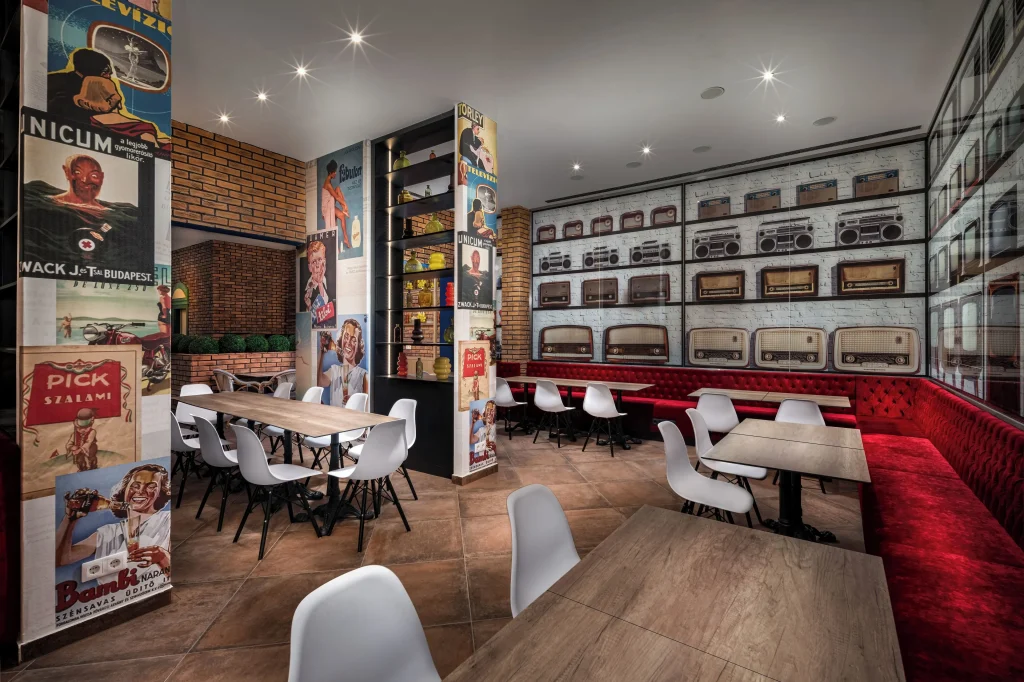 Retro-styled interior of Funky Budapest Bistro and Bar at Mamaison VIBE Hotel