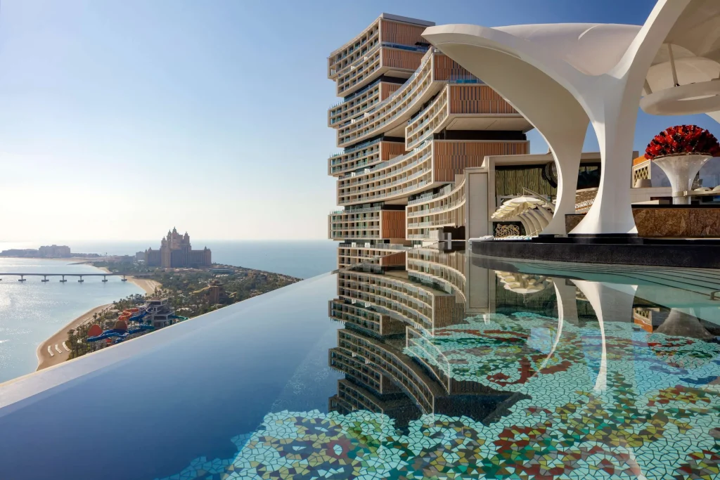 Private terrace lounge overlooking Dubai from Atlantis The Royal